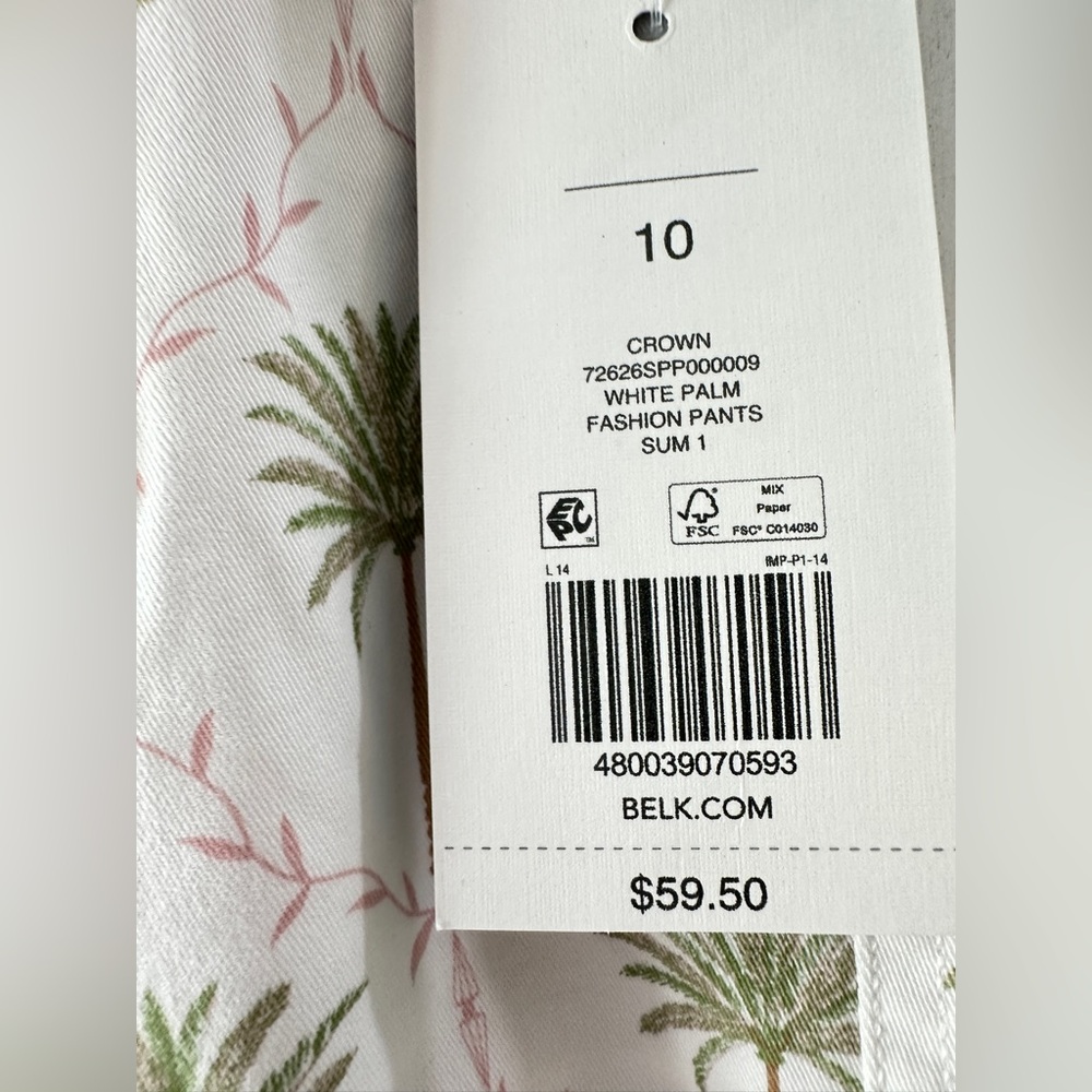 NWT SZ 10 Crown & Ivy Wide leg White Palm Fashion Pants - Picture 2 of 8